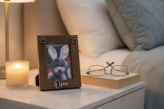 Mini Pet Picture Frame Personalized | Custom Dog Cat Name Laser Engraved | 2x3 Polaroid Frame | Rustic Wood Paw Print | Pet Memorial Gift | Desk Frame for Pet Lovers"