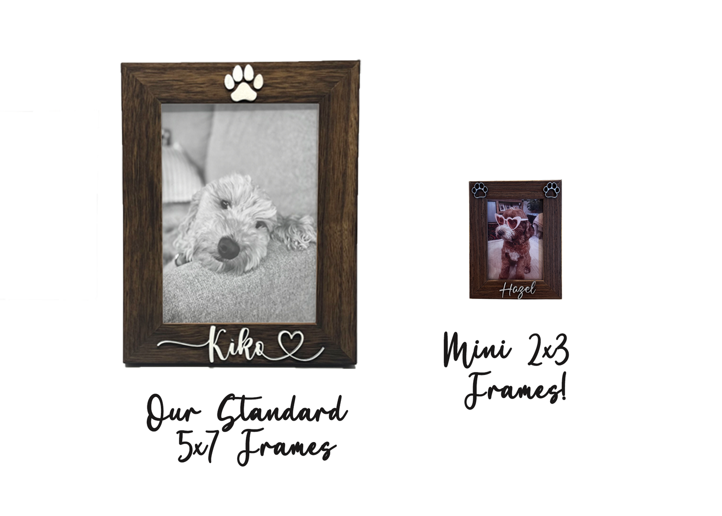 Mini Pet Picture Frame Personalized | Custom Dog Cat Name Laser Engraved | 2x3 Polaroid Frame | Rustic Wood Paw Print | Pet Memorial Gift | Desk Frame for Pet Lovers"