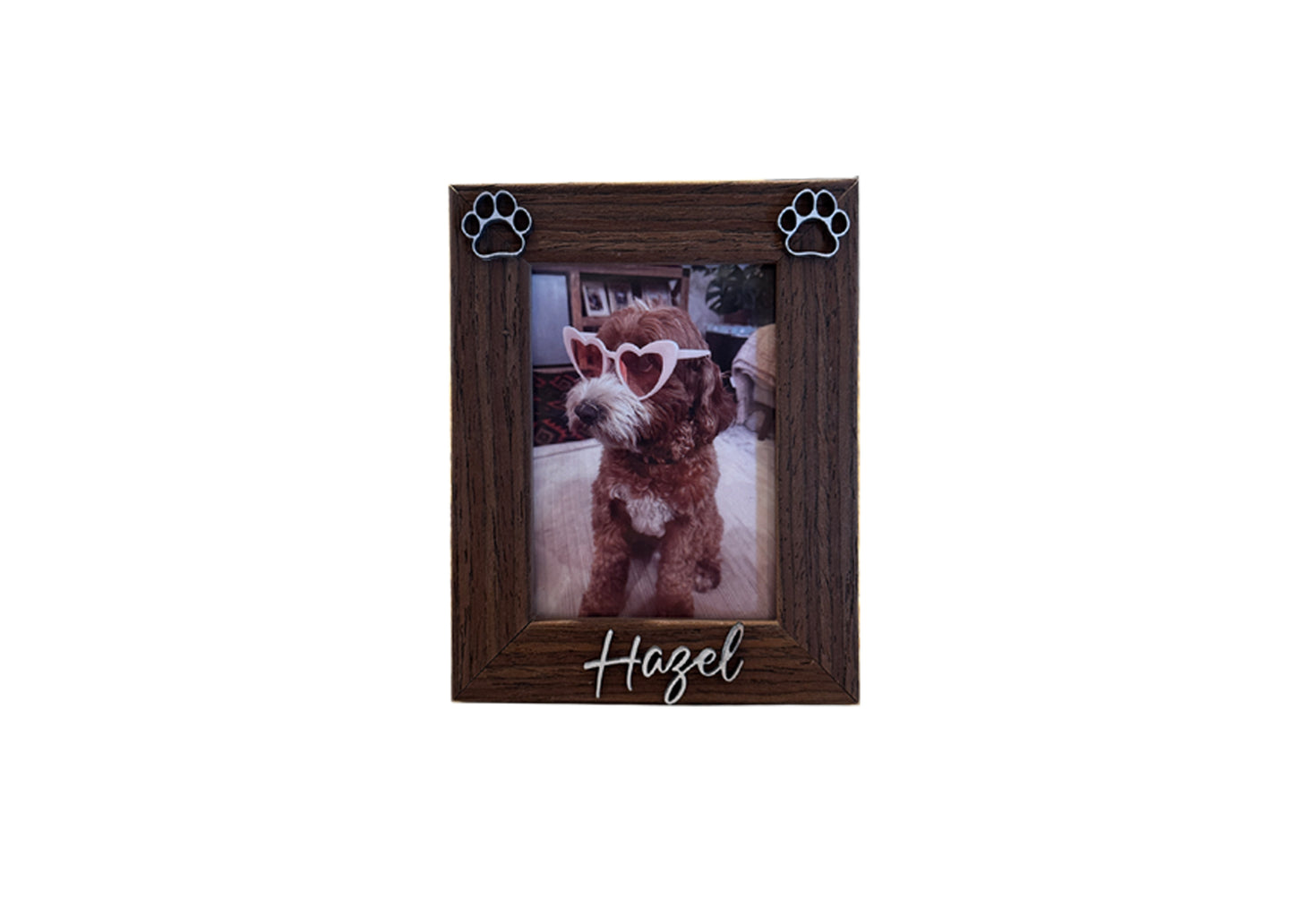 Mini Pet Picture Frame Personalized | Custom Dog Cat Name Laser Engraved | 2x3 Polaroid Frame | Rustic Wood Paw Print | Pet Memorial Gift | Desk Frame for Pet Lovers"