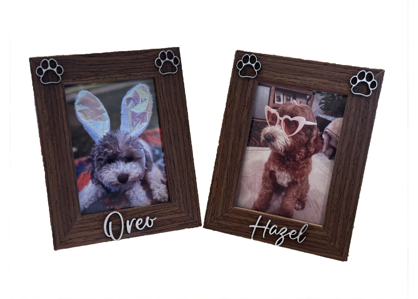 Mini Pet Picture Frame Personalized | Custom Dog Cat Name Laser Engraved | 2x3 Polaroid Frame | Rustic Wood Paw Print | Pet Memorial Gift | Desk Frame for Pet Lovers"