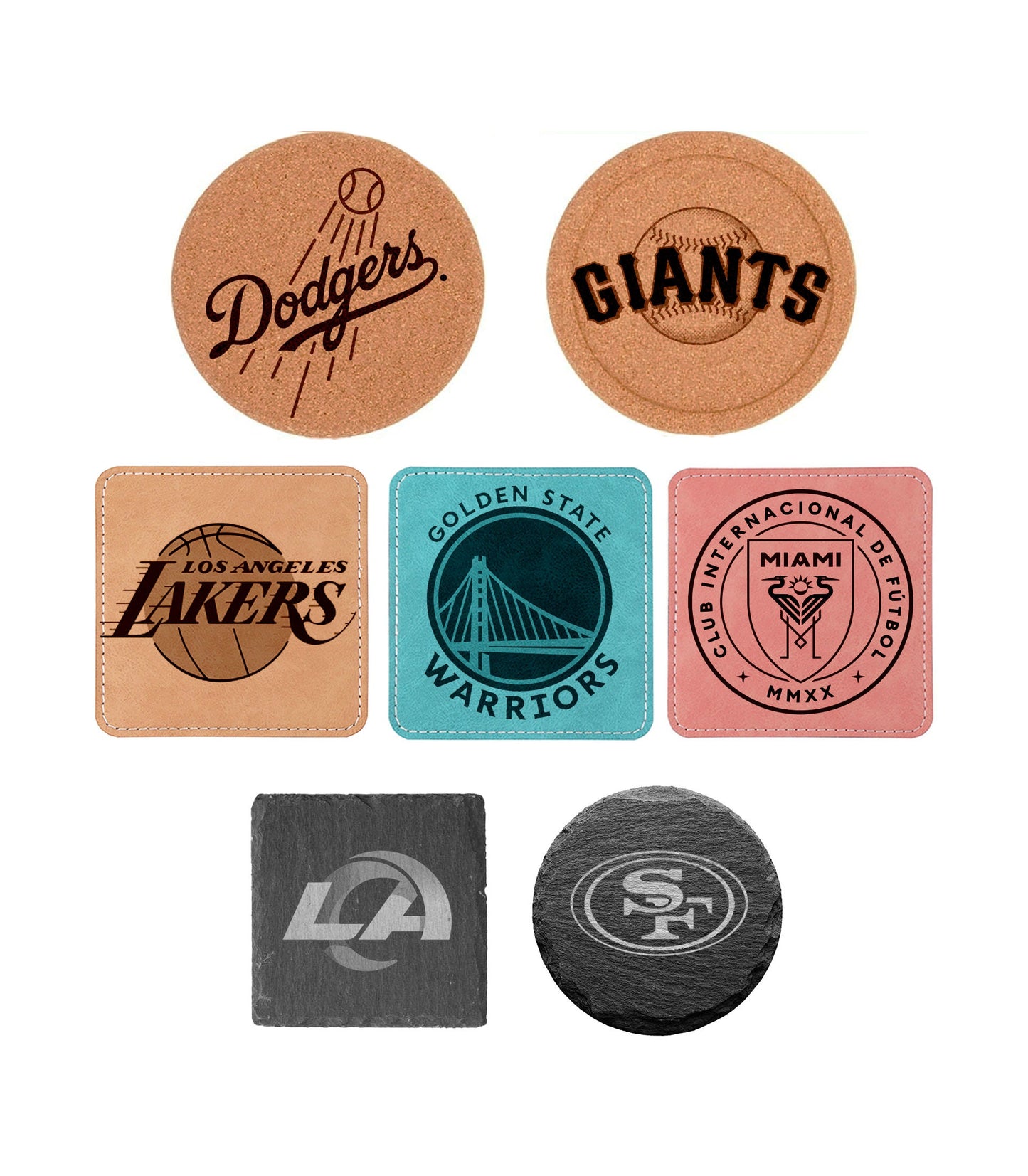 Holiday Sports Gift Personalized Sports Coasters Set Custom Slate Cork Vegan Leather Engraved Football Basketball Baseball, Soccer Team Gift