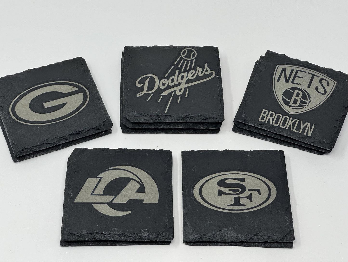 Holiday Sports Gift Personalized Sports Coasters Set Custom Slate Cork Vegan Leather Engraved Football Basketball Baseball, Soccer Team Gift