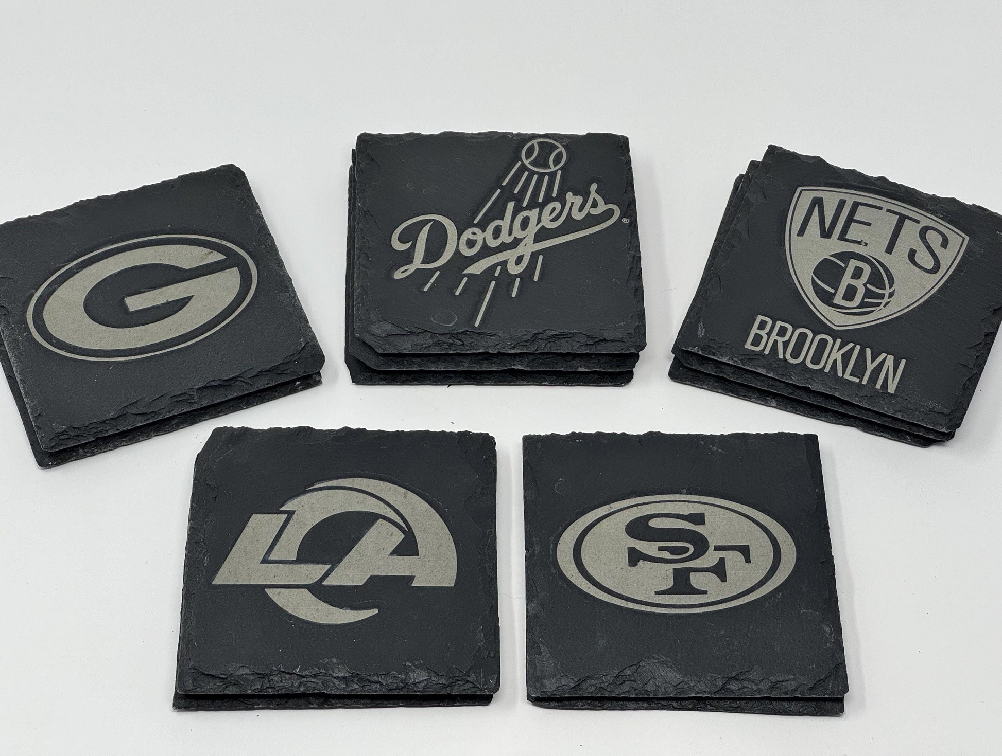 Holiday Sports Gift Personalized Sports Coasters Set Custom Slate Cork Vegan Leather Engraved Football Basketball Baseball, Soccer Team Gift