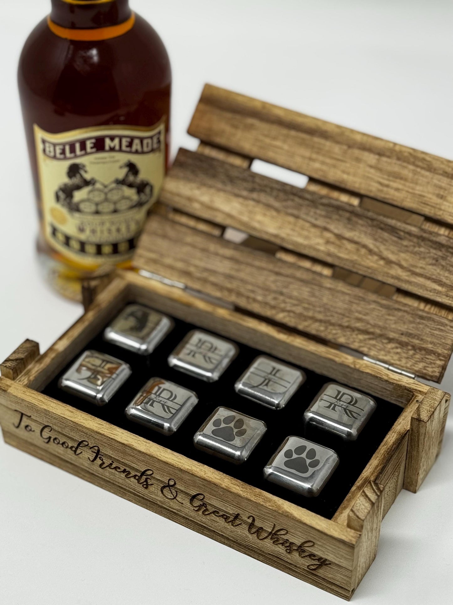 Whiskey Stones - Custom Engraved Whiskey Gift Set Groomsmen Father Christmas Paw Print, Animal Lover