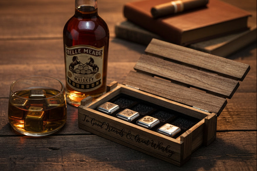 Whiskey Stones - Custom Engraved Whiskey Gift Set Groomsmen Father Christmas Paw Print, Animal Lover