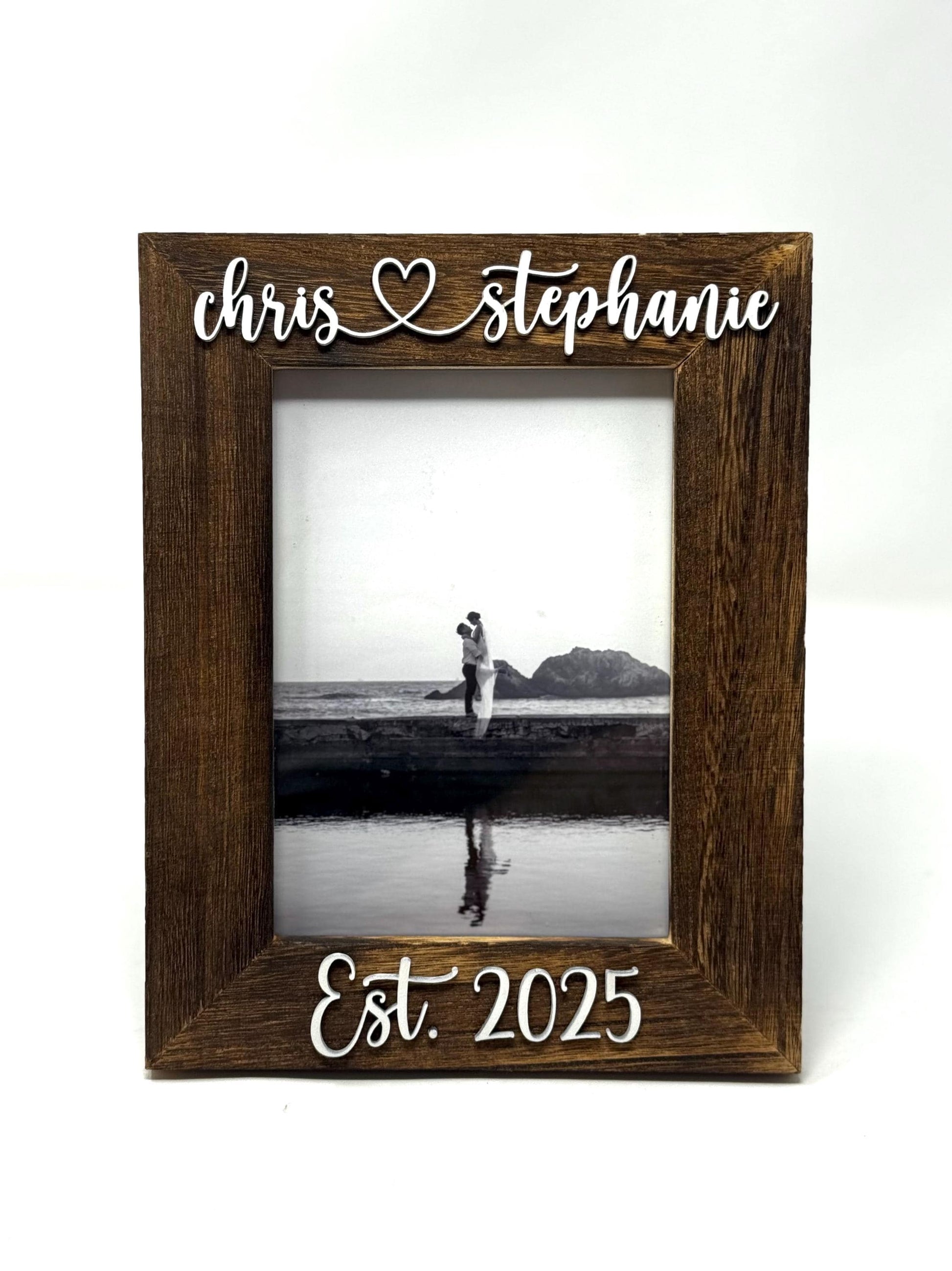 Mr and Mrs Picture Frame with Last Name Personalized Wedding Photo Frame Newlywed Gift with Established Date Rustic Wooden Frame for Couple