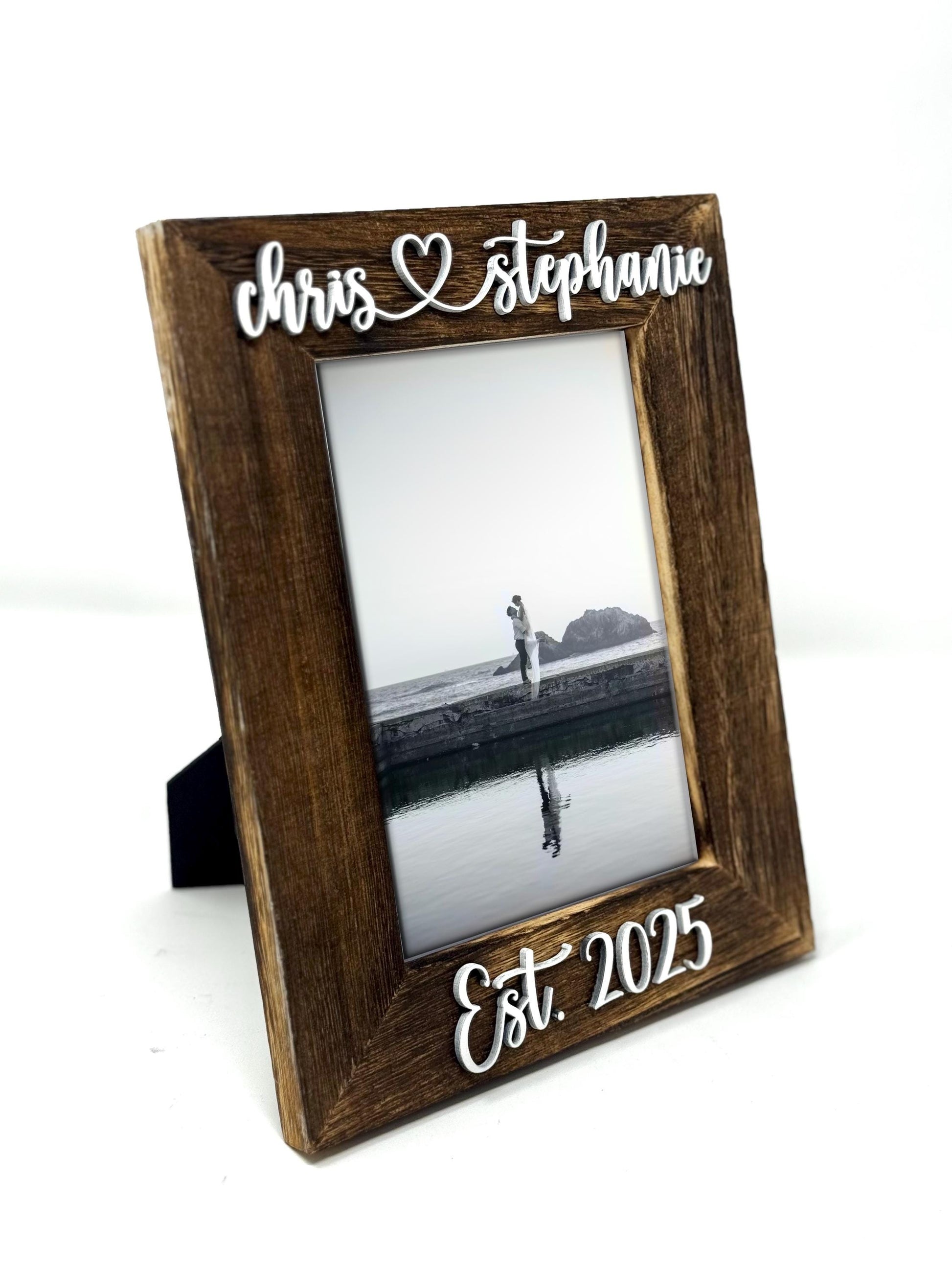 Mr and Mrs Picture Frame with Last Name Personalized Wedding Photo Frame Newlywed Gift with Established Date Rustic Wooden Frame for Couple