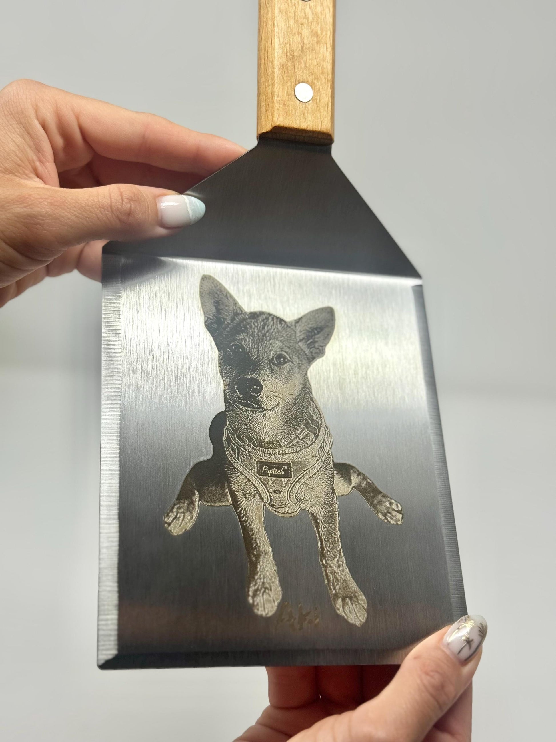 Custom Dog Stainless Steel Spatula – Personalized Engraved Dog Cat Portrait with Name Pet Lover Gift Pet Memorial, Kitchen Grilling Spatula