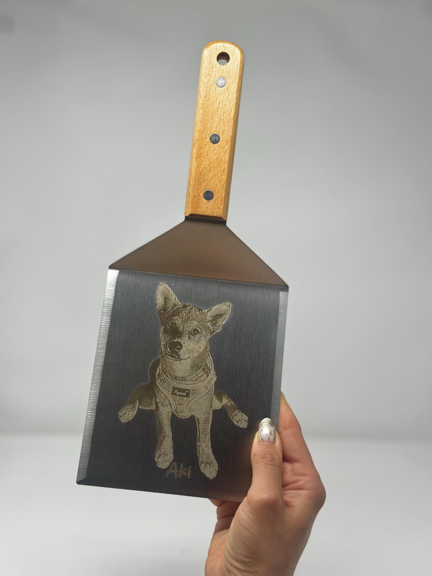 Custom Dog Stainless Steel Spatula – Personalized Engraved Dog Cat Portrait with Name Pet Lover Gift Pet Memorial, Kitchen Grilling Spatula
