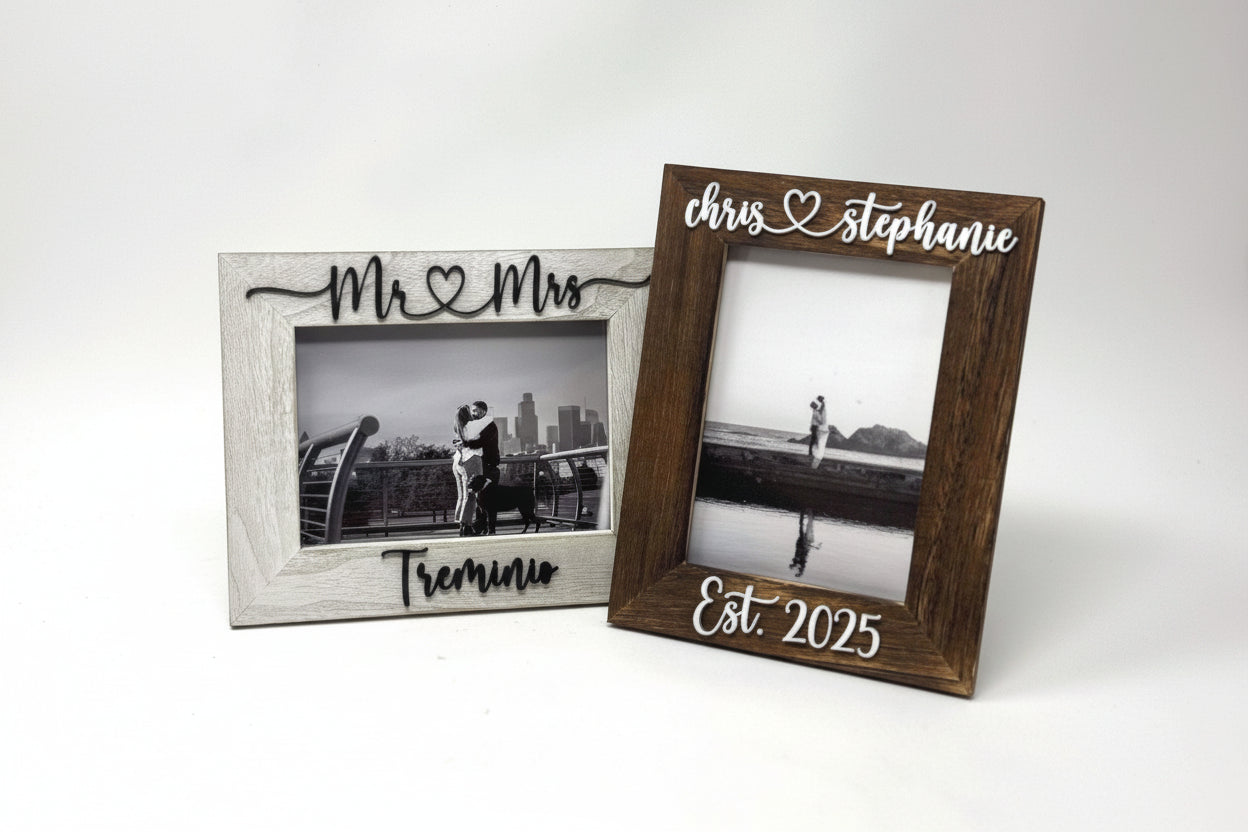 Mr and Mrs Picture Frame with Last Name Personalized Wedding Photo Frame Newlywed Gift with Established Date Rustic Wooden Frame for Couple