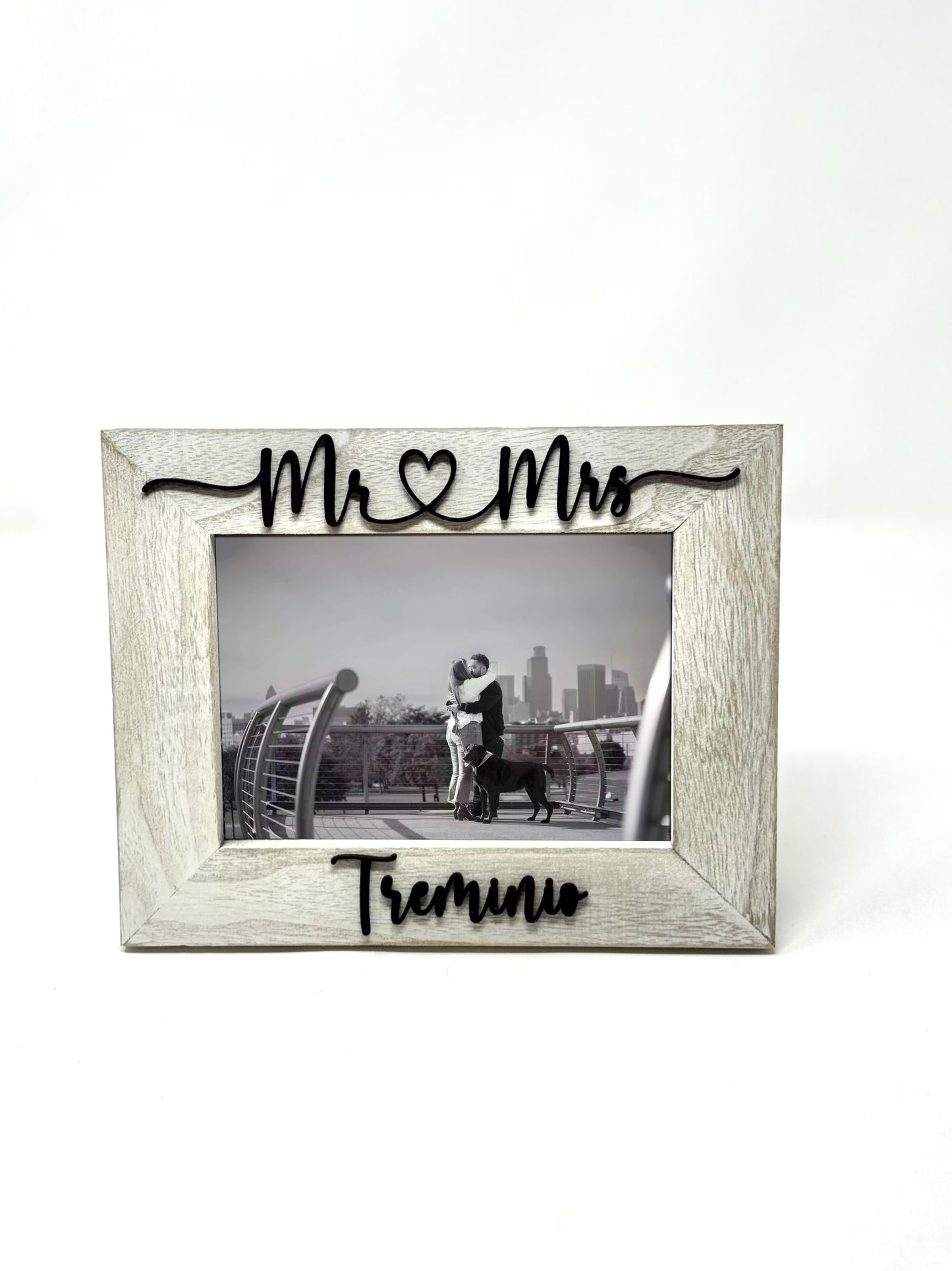 Mr and Mrs Picture Frame with Last Name Personalized Wedding Photo Frame Newlywed Gift with Established Date Rustic Wooden Frame for Couple