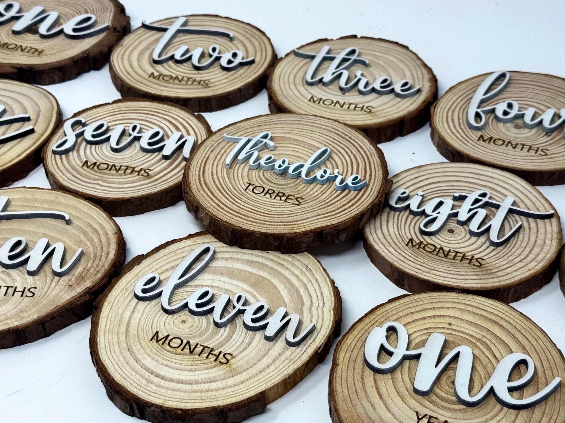 3D Wooden Log Newborn Name and Month Props