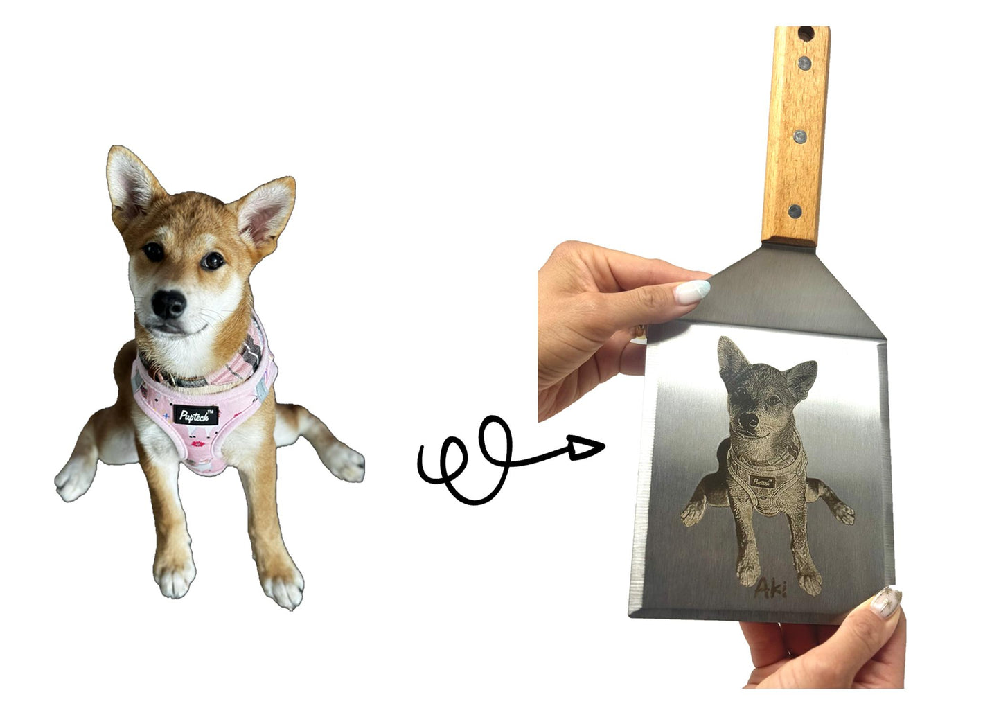 Custom Dog Stainless Steel Spatula – Personalized Engraved Dog Cat Portrait with Name Pet Lover Gift Pet Memorial, Kitchen Grilling Spatula