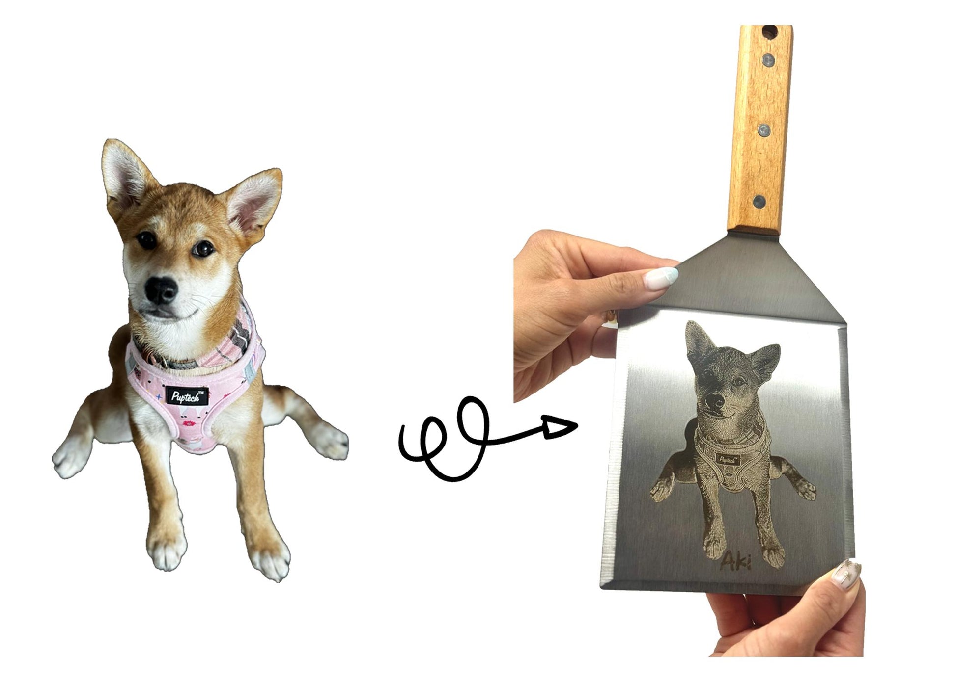 Custom Dog Stainless Steel Spatula – Personalized Engraved Dog Cat Portrait with Name Pet Lover Gift Pet Memorial, Kitchen Grilling Spatula