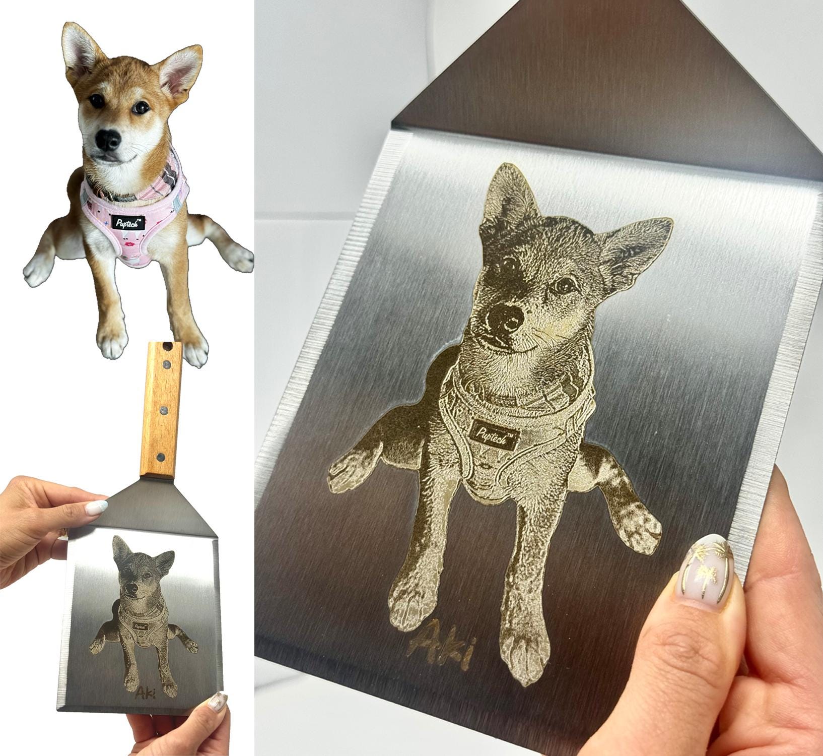 Custom Dog Stainless Steel Spatula – Personalized Engraved Dog Cat Portrait with Name Pet Lover Gift Pet Memorial, Kitchen Grilling Spatula