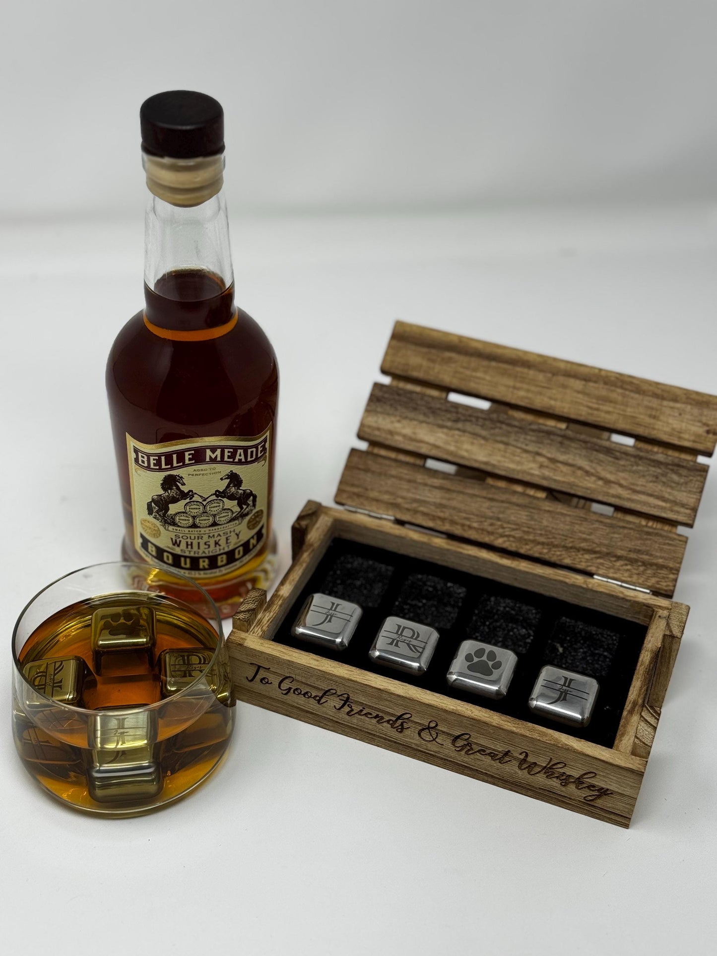 Whiskey Stones - Custom Engraved Whiskey Gift Set Groomsmen Father Christmas Paw Print, Animal Lover