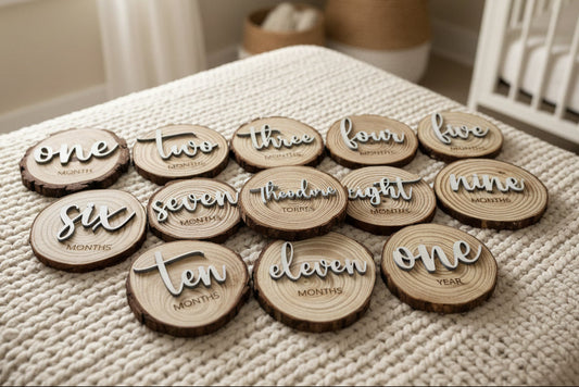 3D Wooden Log Newborn Name and Month Props