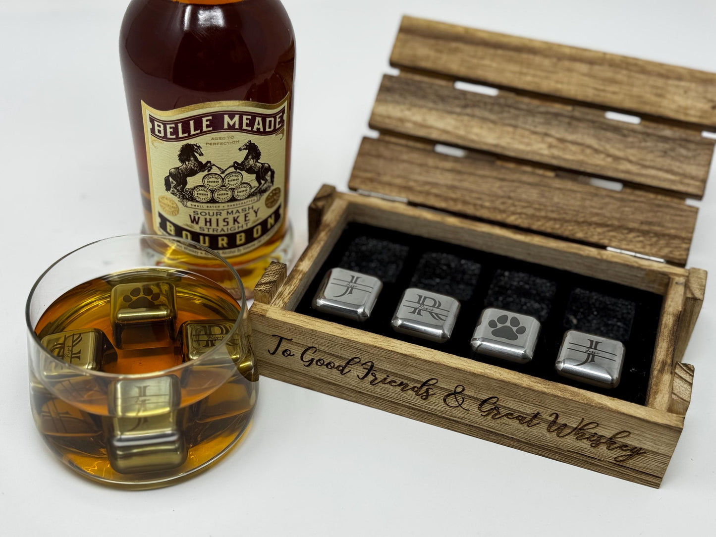 Whiskey Stones - Custom Engraved Whiskey Gift Set Groomsmen Father Christmas Paw Print, Animal Lover