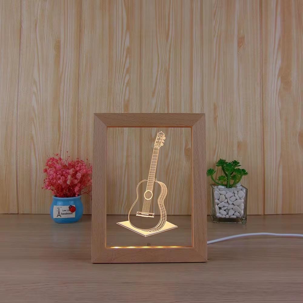Blanks Only For Engraving and Wholesale Wooden 3D LED Photo Custom Designs Decorative Display Wood Picture LED Acrylic Photo Frame 10.6x6.7