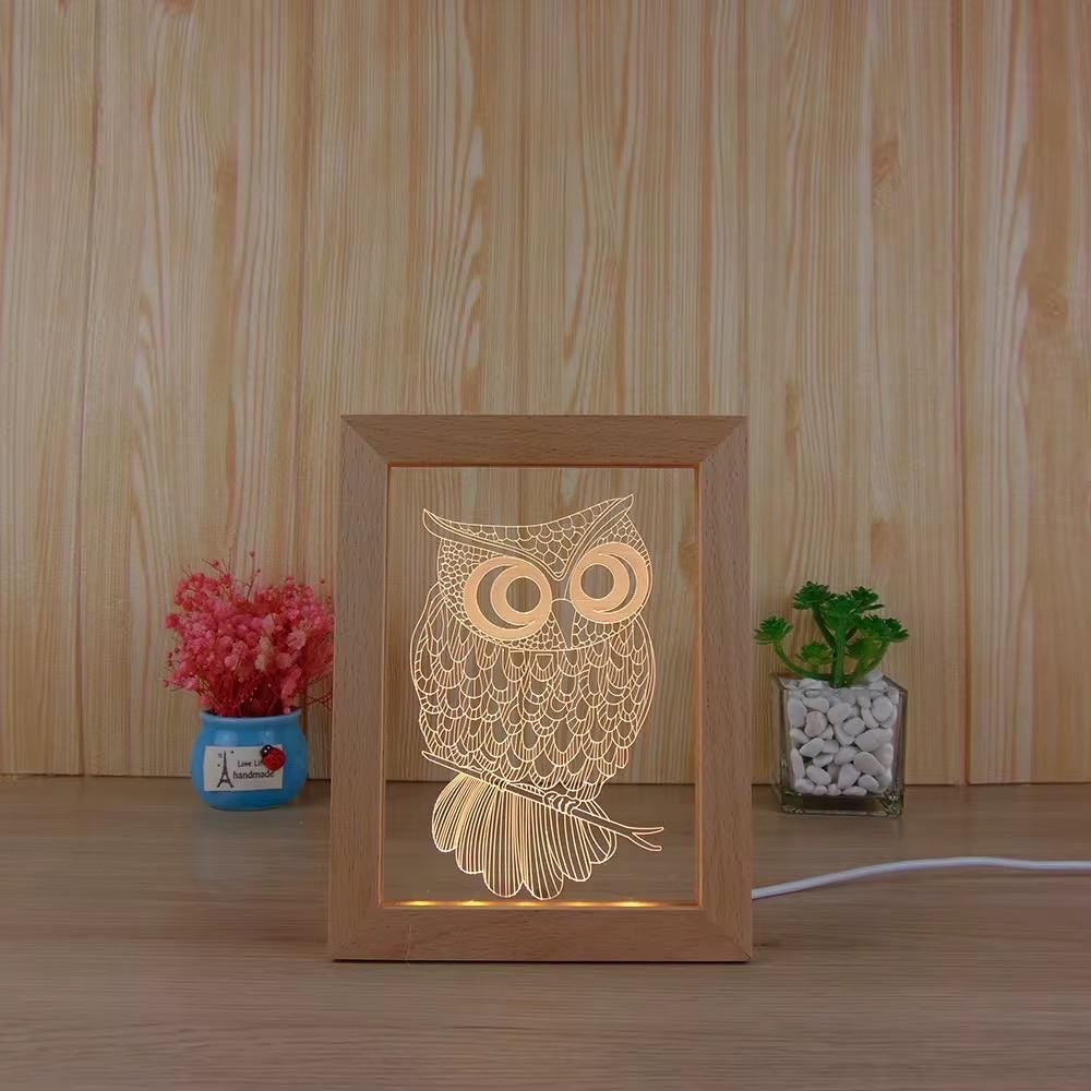Blanks Only For Engraving and Wholesale Wooden 3D LED Photo Custom Designs Decorative Display Wood Picture LED Acrylic Photo Frame 10.6x6.7