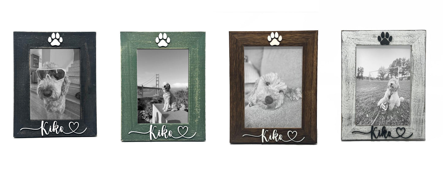 Rustic Pet Picture Frame with Name Custom Dog Photo Frame Cat Paw Print Frame Personalized Pet Gift for Pet Owners Pet Memorial