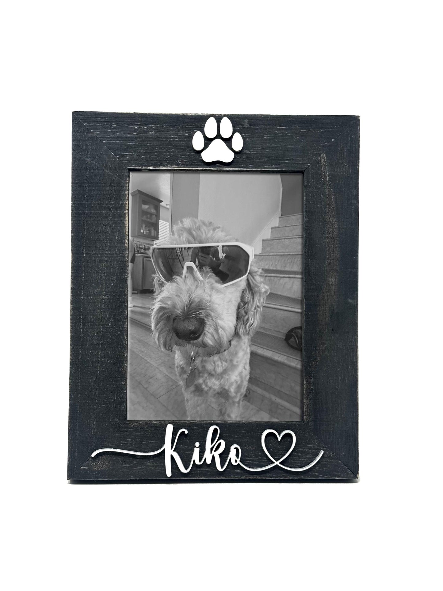 Rustic Pet Picture Frame with Name Custom Dog Photo Frame Cat Paw Print Frame Personalized Pet Gift for Pet Owners Pet Memorial